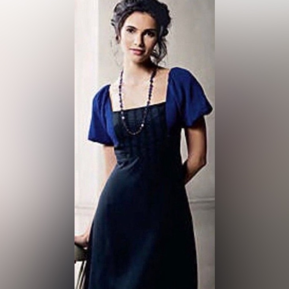 Y2K Anthropologie 100% Silk Jacquard Dress, Puff Sleeves, P2P 17.5 in.